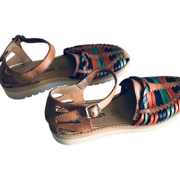 Galcer Mexican Women's 8 Leather Huarache Boho Platform Sandal Tan - Picture 1 of 12